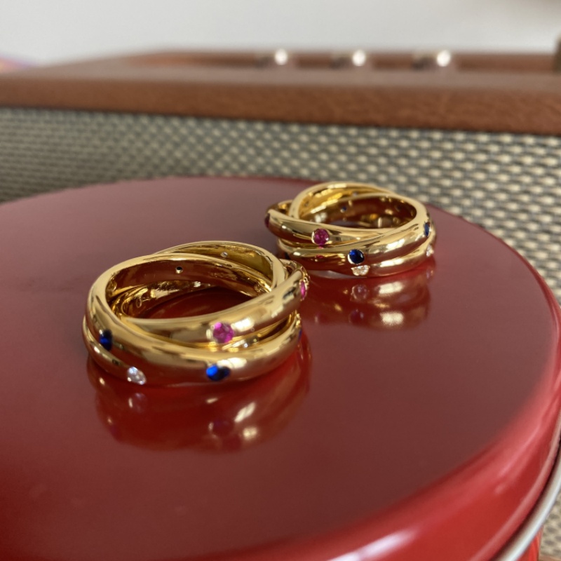 芳伶大哥同款戒指经典三环中古彩色宝石时髦气质复古戒指女新款