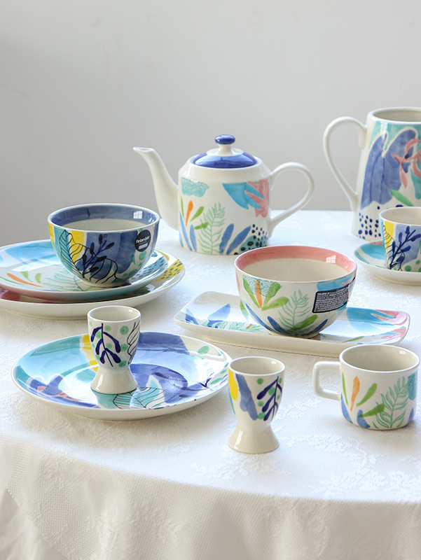 日式田园风手绘陶瓷餐具家用餐盘饭碗蛋托马克杯咖啡杯碟茶壶水升