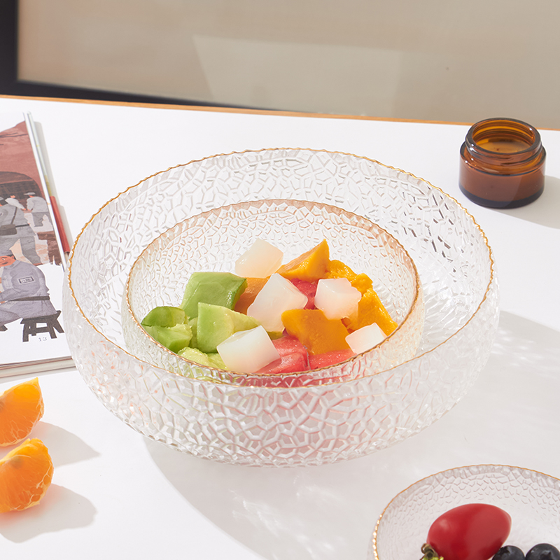 包邮 日式金边玻璃碗时尚ins简约创意圆形甜品碗水果沙拉碗糖果缸