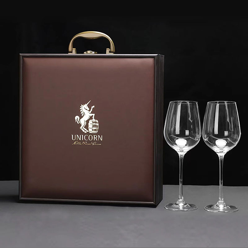 新款带杯红酒礼盒包装盒高档单双瓶红酒木盒子2支装葡萄酒箱定制