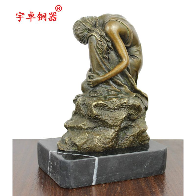 定制宇卓铜器纯铜欧式人物抱脚少女欧式美女铜雕塑铜艺术品摆件