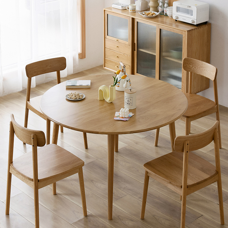 北欧实木圆形餐桌日式白橡木樱桃木小户型餐桌椅组合原木简约圆桌