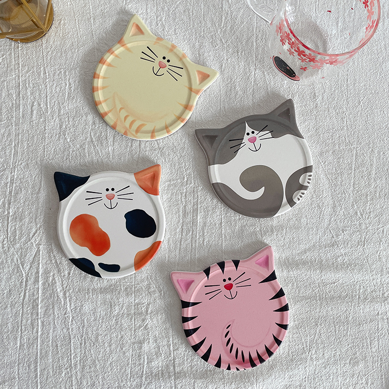 出口日本可爱卡通猫咪吸水杯垫少女动物陶瓷防烫防滑隔热垫茶杯垫