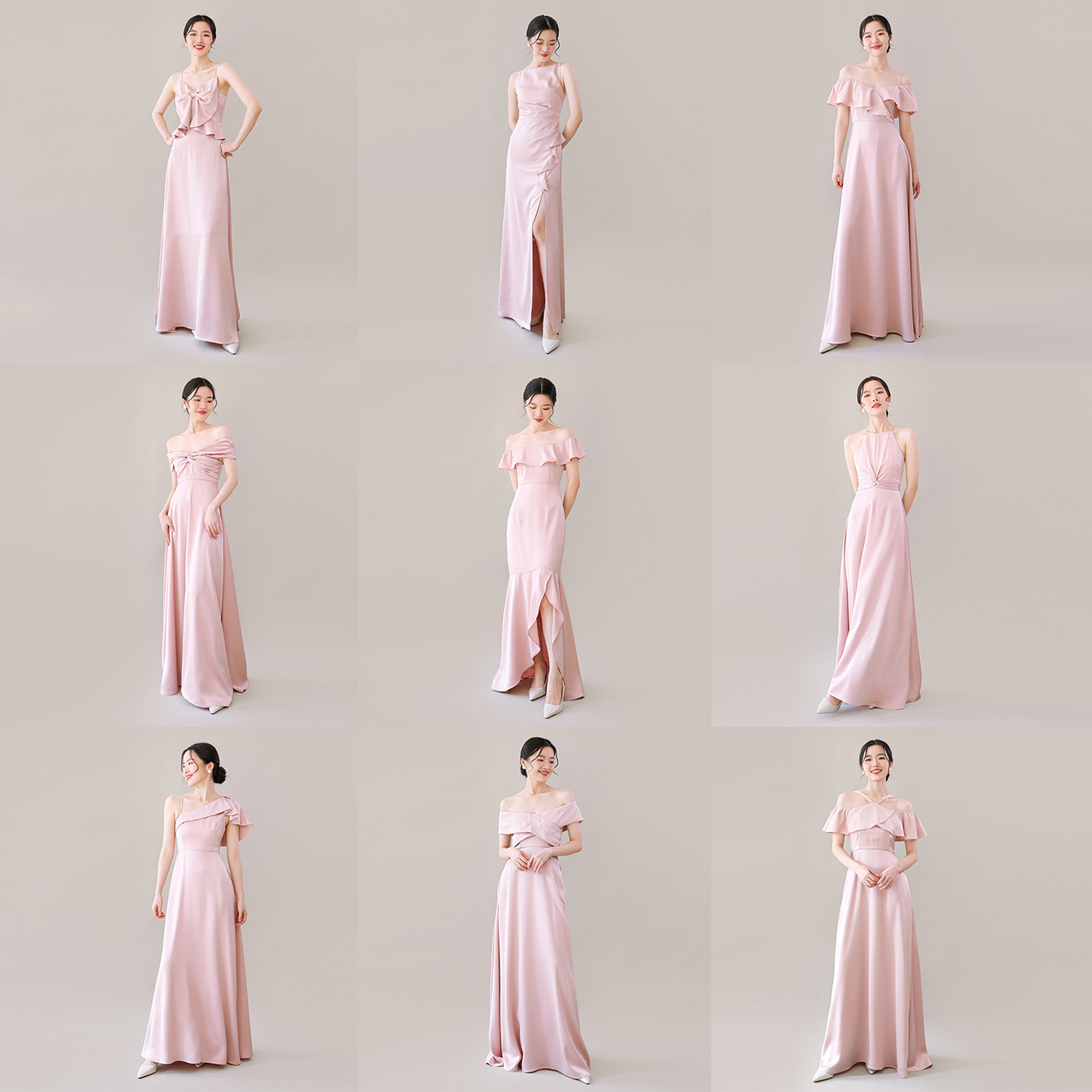 TANSSHOP伴娘裙姐妹裙 粉色双面缎多款式长裙 可定制颜色&长度