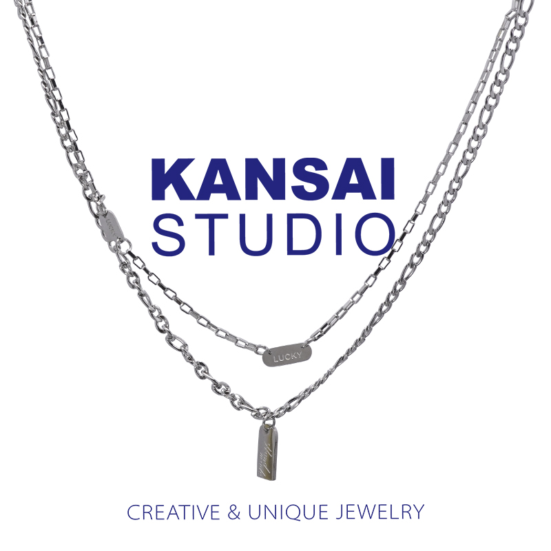 KANSAI钛钢三牌lucky双层链韩版锁骨链个性叠带项链潮学生ins饰品