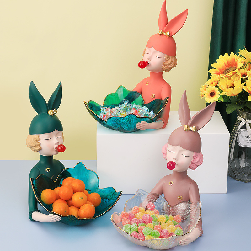 创意可爱女孩兔子耳朵果盘 家居实用糖果收纳盘置物盘子 乔迁礼品