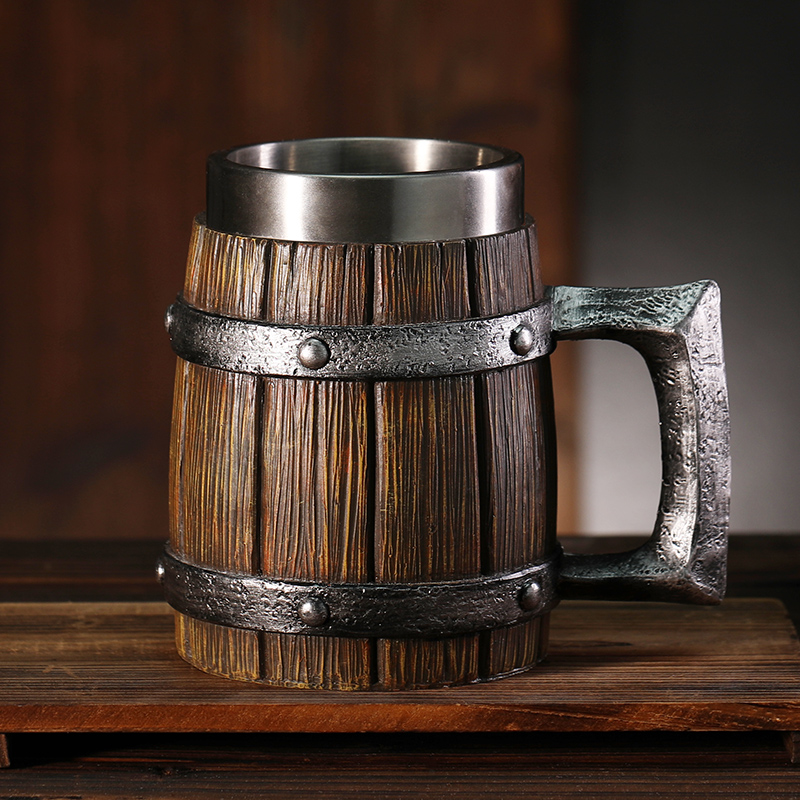创意复古北欧304不锈钢复古马克杯大号啤酒杯咖啡杯酒吧扎啤水杯