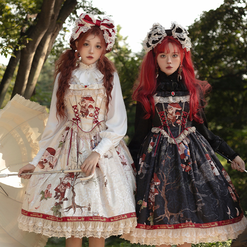 织锦园lolita原创设计【猫之旅者JSK】优雅复古修身显瘦连衣裙