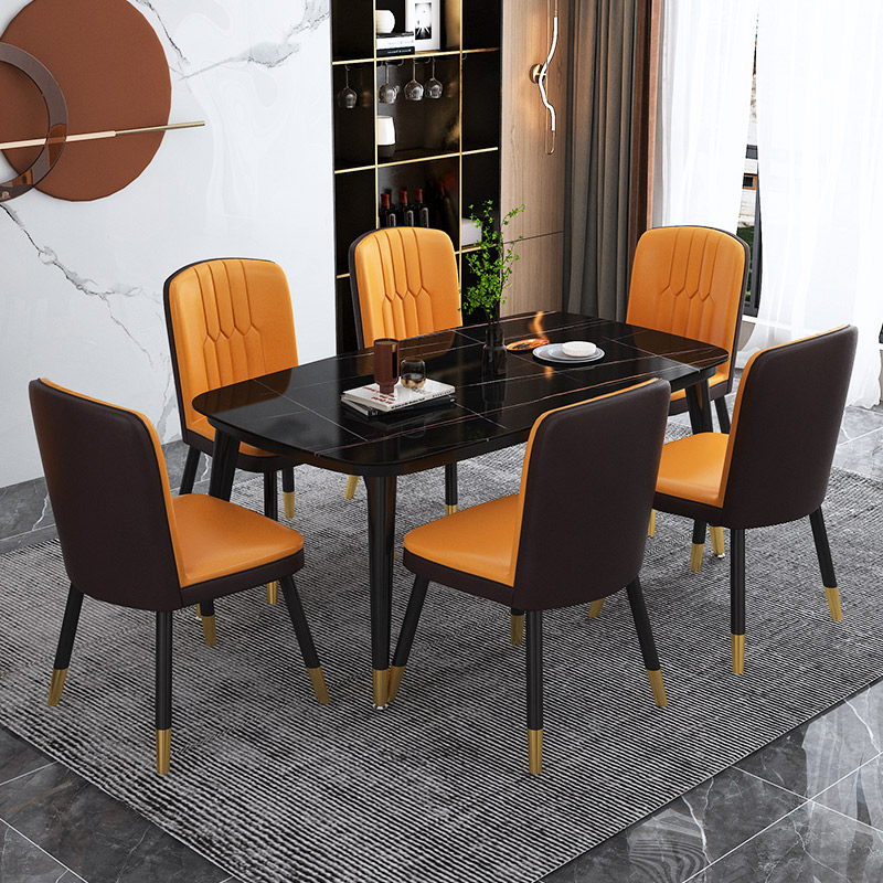 餐桌椅组合现代简约小户型家用长方形饭桌4人6人北欧轻奢餐桌玻璃