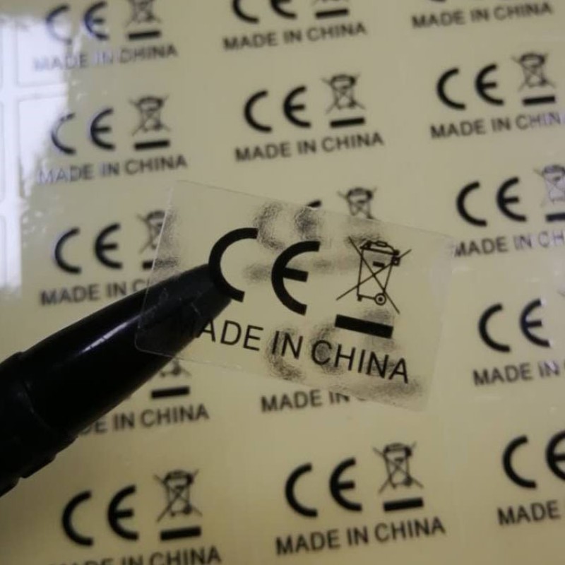 CE垃圾桶标签中国制造贴纸透明龙PVC白墨FDA标签不干胶彩色印刷Q