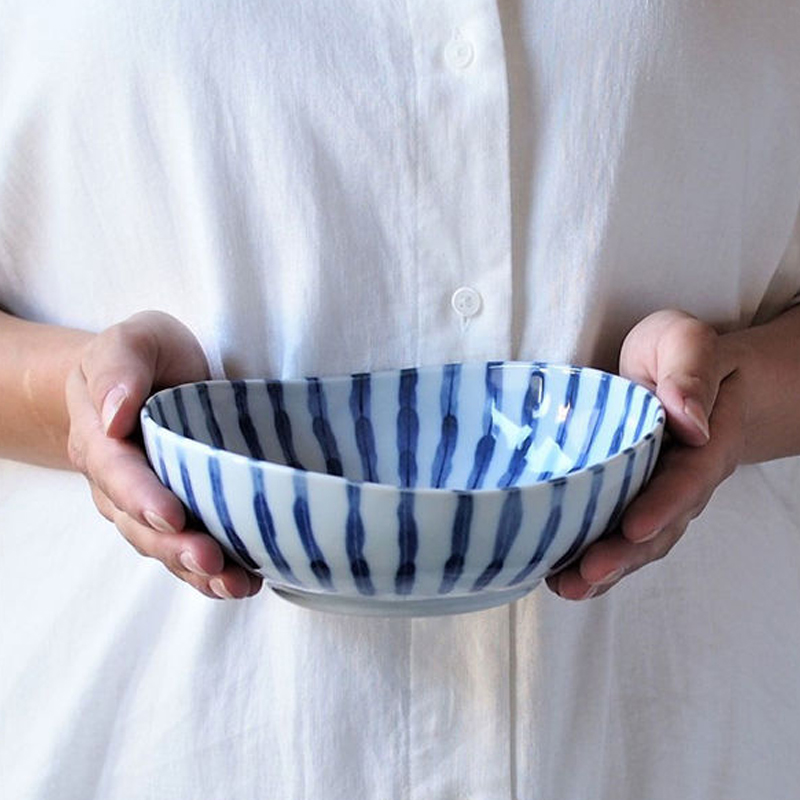 日本原装进口餐具美浓烧陶瓷碗日式家用钵碗汤碗椭圆钵 浓十草