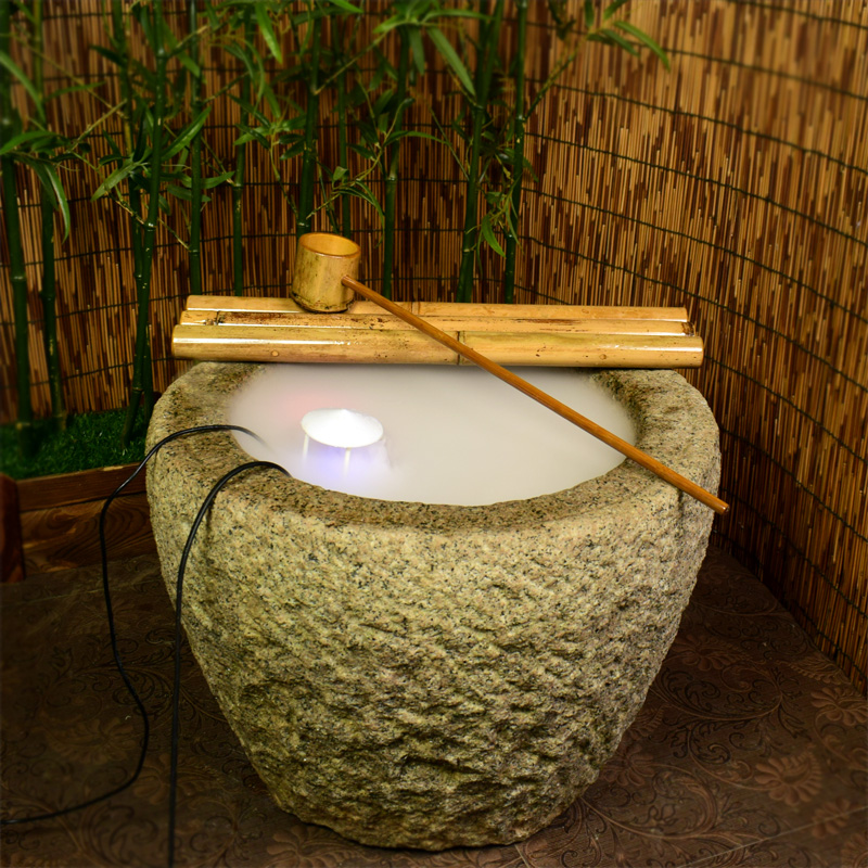 竹排水勺石槽鱼缸竹子流水摆件日式庭院景观竹流水器配件装饰造景