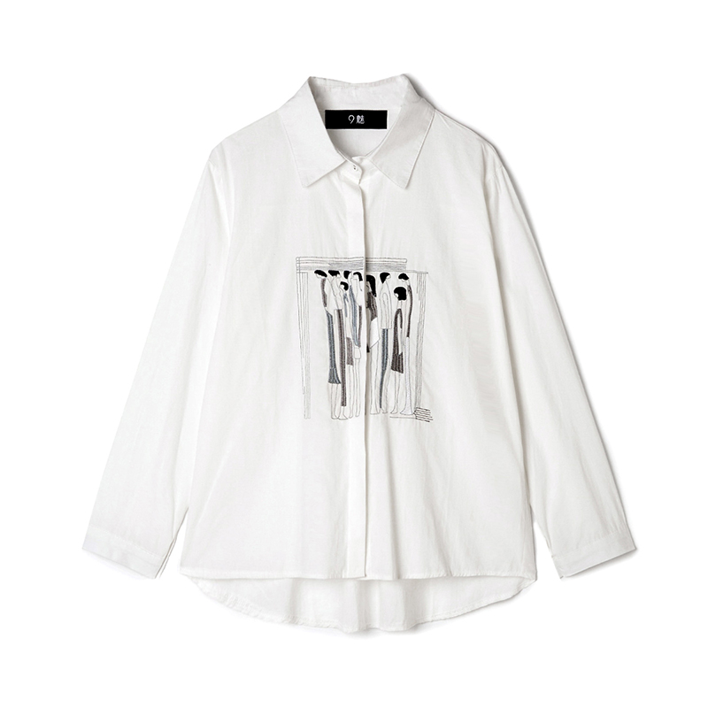 奥特莱斯专柜正品牌折扣女装撤柜春季明线图案设计感长袖上衣衬衫