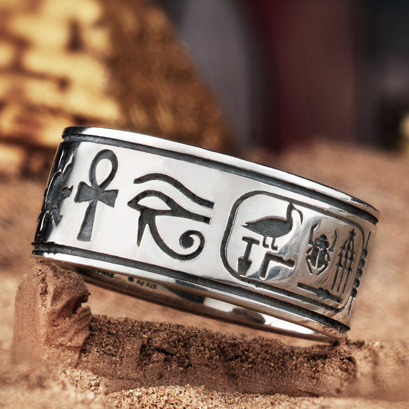 925银埃及荷鲁斯之眼戒指潮男戒单身尾戒食指戒复古泰银个性指环