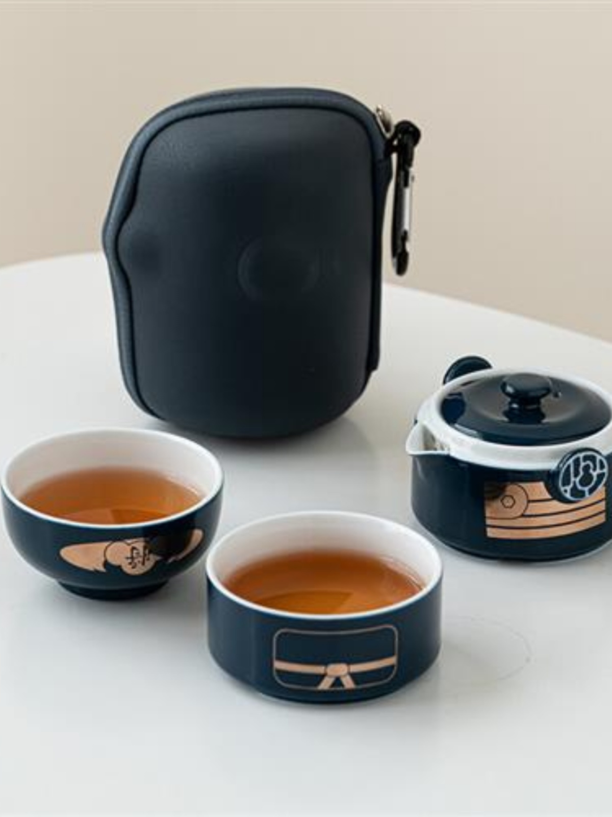 蕊融日式陶瓷旅行茶具套装一壶二杯茶具便携收纳户外功夫茶具套装
