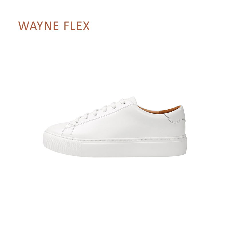 WAYNEFLEX新款小白鞋轻便舒适男女同款系带春夏情侣牛皮软底百搭