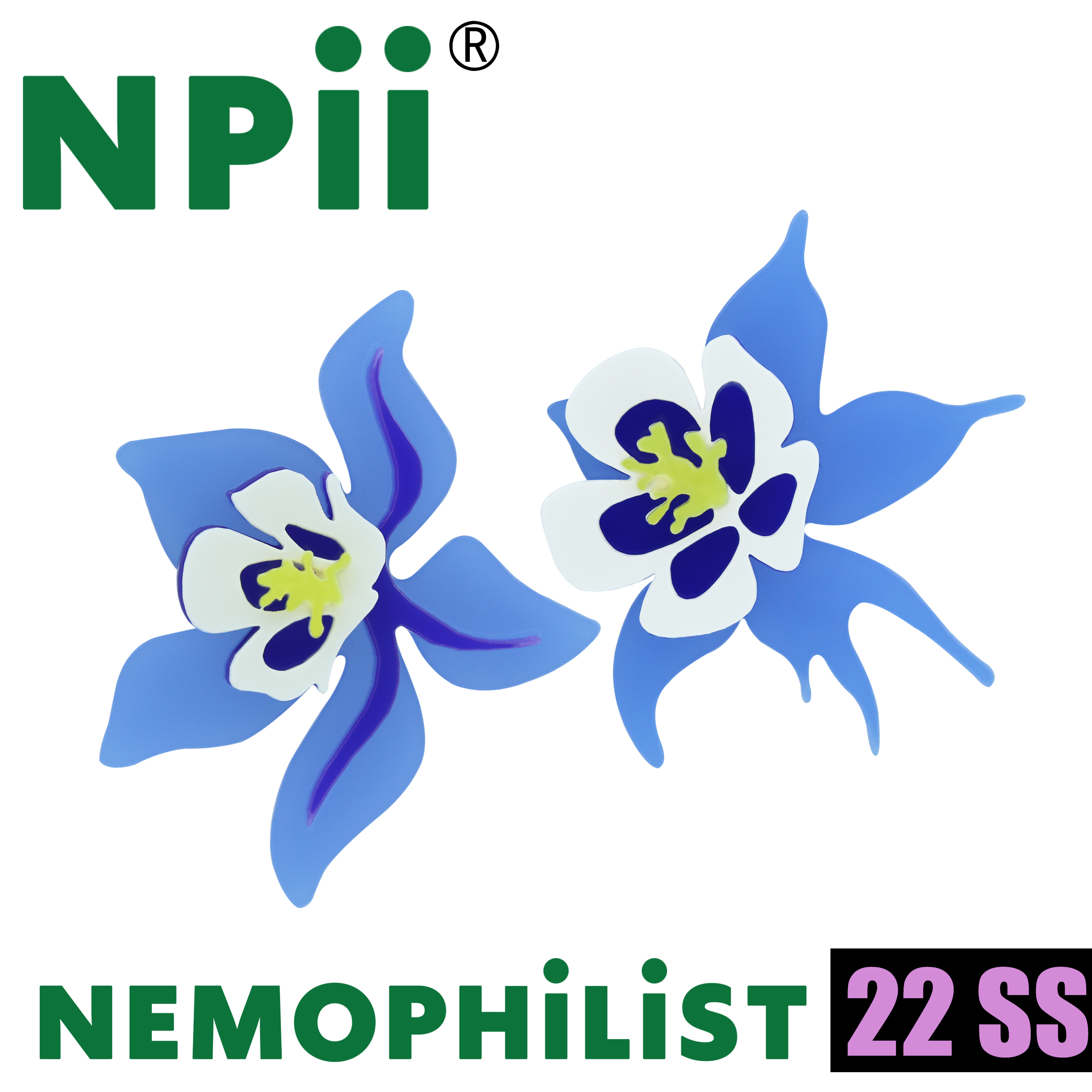 NPii22SS耧斗菜耳钉蓝色亚克力猫爪花粉色原创设计花花设计师耳夹
