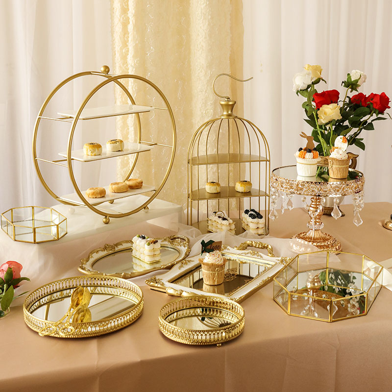 欧式金色甜品台展示架婚礼蛋糕托盘摆件下午茶点心架冷餐茶歇摆台