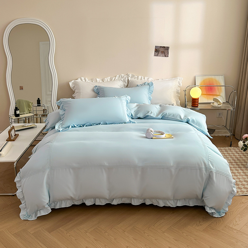 轻奢水洗棉四件套夏季床上用品素色简约床单被套罩被子床品