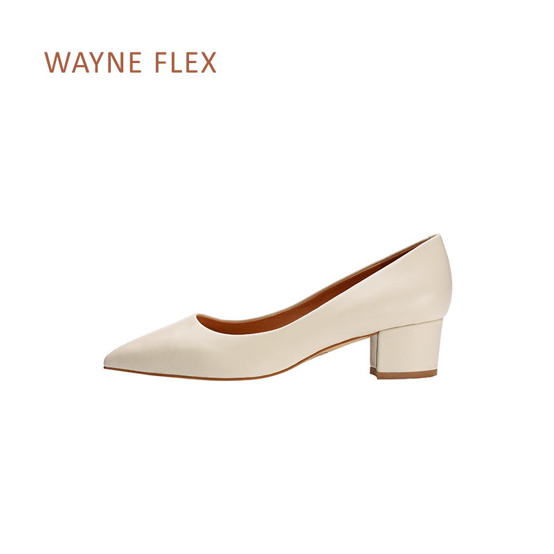 WAYNEFLEX新款四季可穿尖头职业鞋中低粗跟羊皮欧美通勤正装单鞋