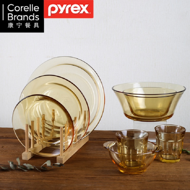 美国康宁餐具pyrex进口玻璃6件套装耐热玻璃碗饭碗深浅盘碗碟盘子