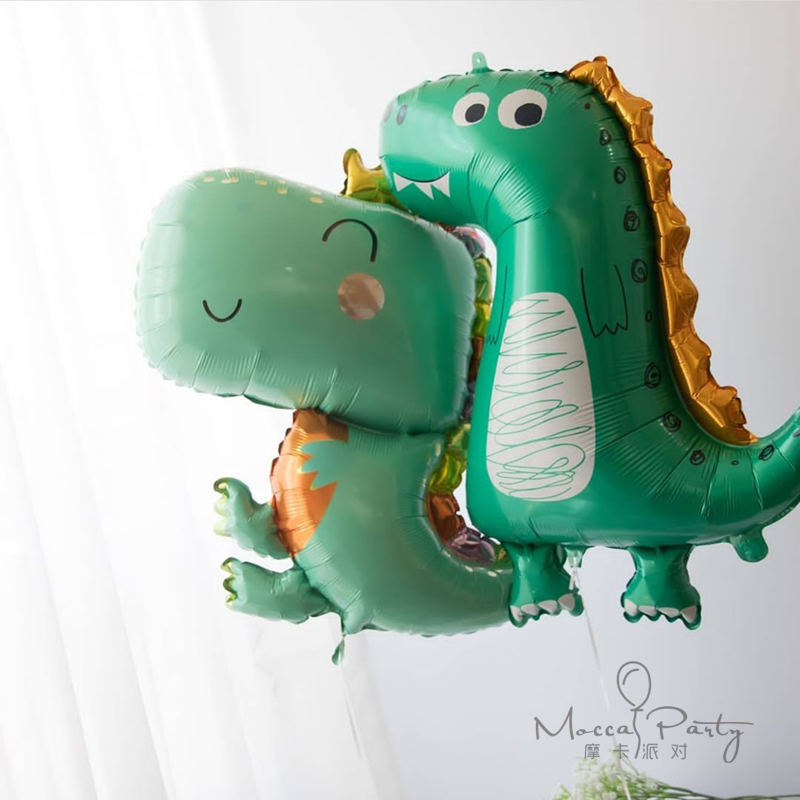 Mc.摩卡派对Q版卡通皇冠绿色可爱恐龙气球男孩儿童生日布置装饰