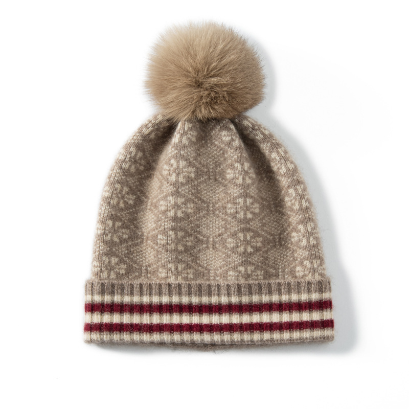秋冬季韩版100%纯羊绒帽女毛球帽子女针织加厚保暖防寒护耳帽冷帽