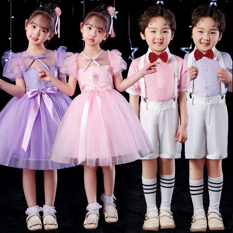 六一儿童演出服男女童舞蹈幼儿园蓬蓬裙纱裙紫色小学生合唱表演服