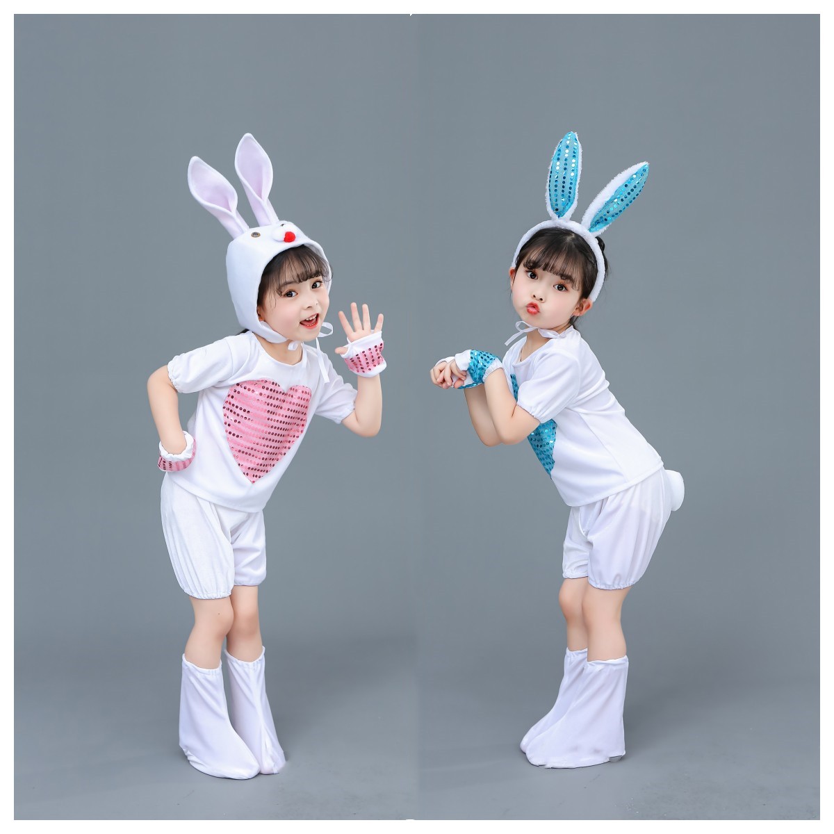 新款六一儿童小兔子表演服小白兔舞蹈服幼儿卡通服亲子演出服