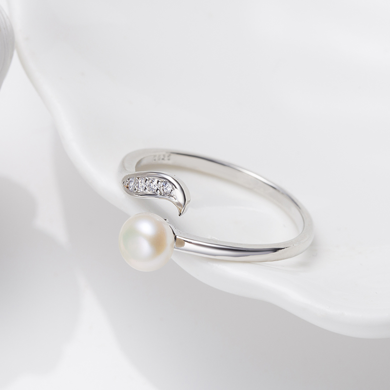 【泡芙粉丝专享】合金天然淡水珍珠弯弯的戒指6-7mm   V201-H292