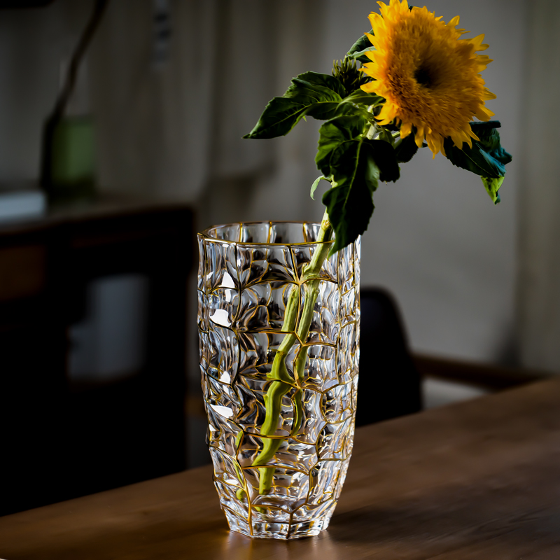 轻奢水晶玻璃花瓶水培鲜花花瓶手工描金高端花瓶家居装饰台面花瓶
