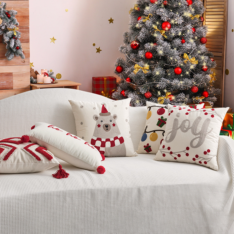 跨境新年圣诞抱枕簇绒秋冬客厅沙发靠枕样板间民宿靠垫抱枕套
