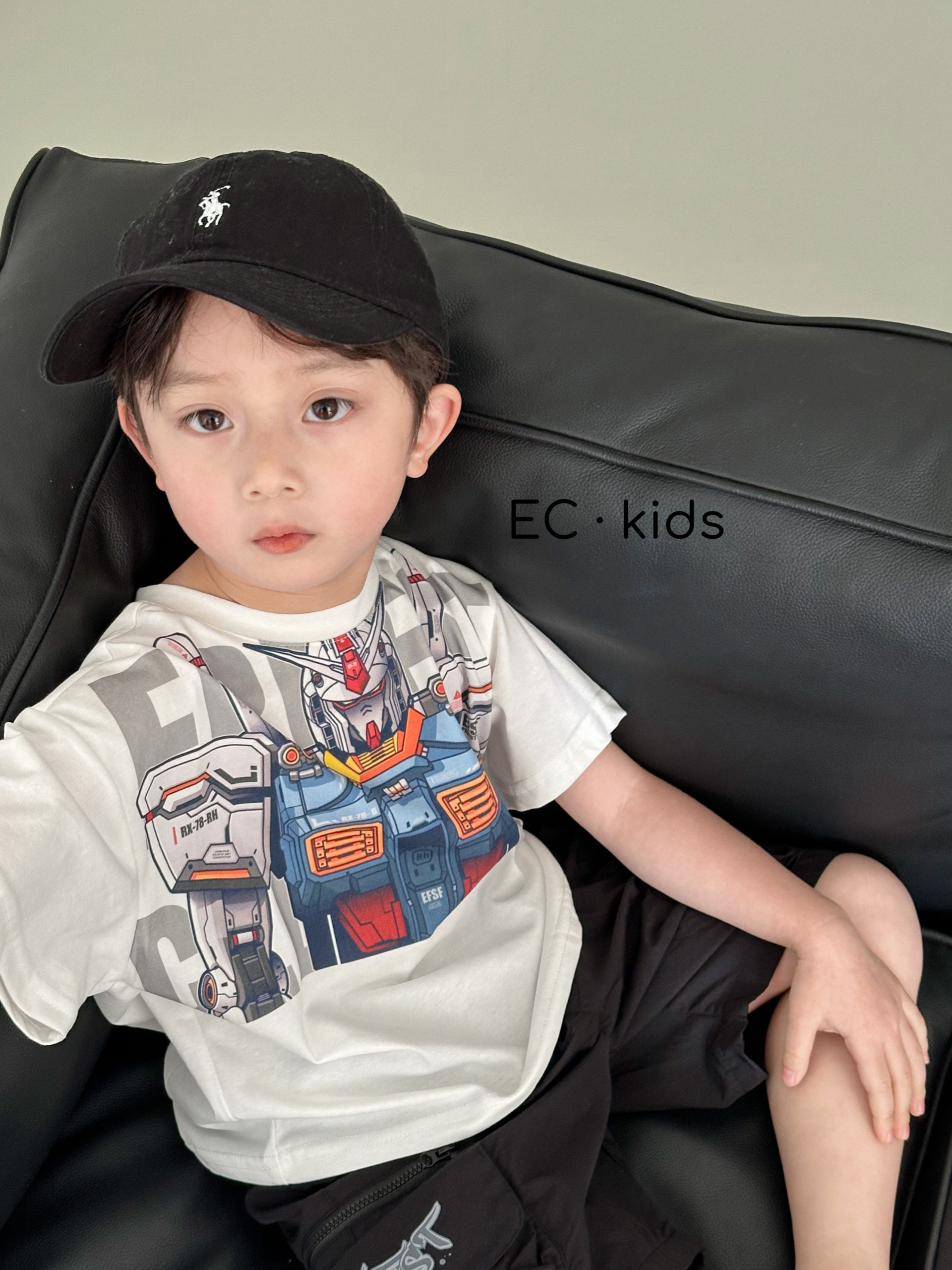 尔菲梵EC潮牌夏天季款男宝宝小童装纯棉短袖圆领高达机器超人t恤