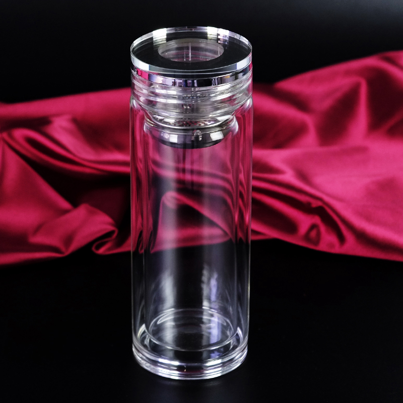 双层带盖玻璃杯便携小透明男女士杯子加厚耐热大容量泡茶水杯定制
