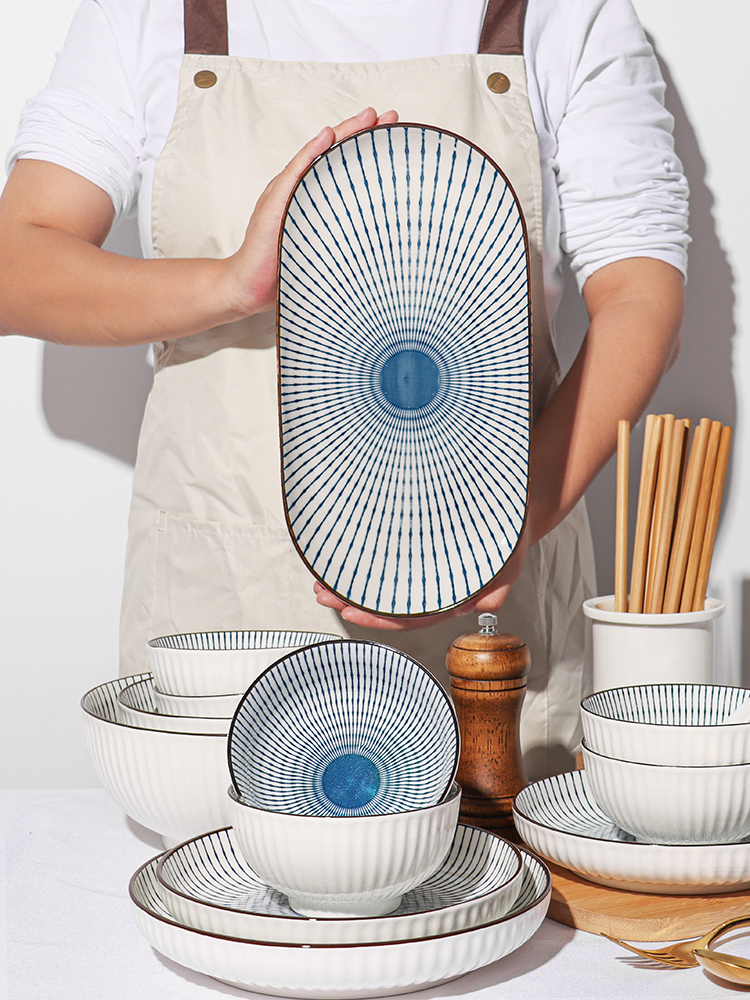 怀瑾碗碟套装家用陶瓷餐具10人用碗盘组合日式米饭碗盘子汤碗鱼盘