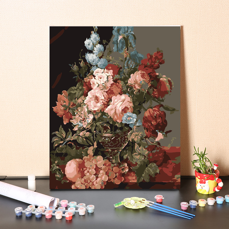 数字油画diy手工填充欧式复古花卉手绘涂色客厅装饰丙烯油彩画画