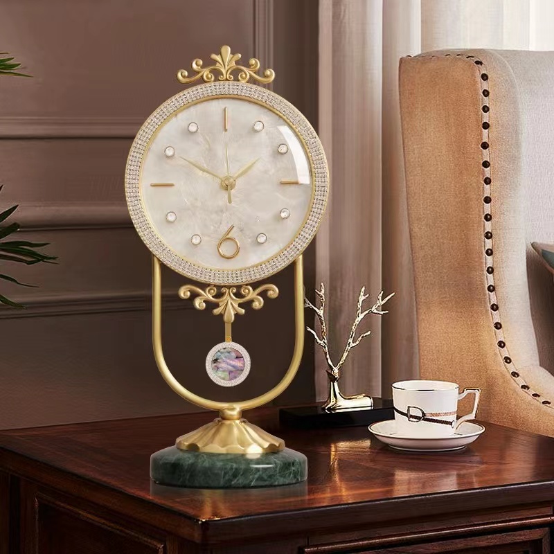 座钟摆件客厅轻奢黄铜坐钟现代时尚时钟个性创意欧式家用台式钟表