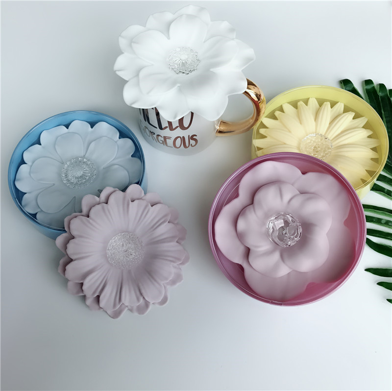 包邮日本硅胶杯盖大号食品级花朵环保无味防尘盖防漏马克杯盖子