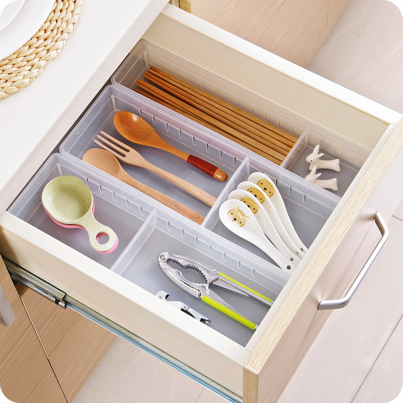 日式厨房抽屉分隔板分类收纳整理小盒子塑料隔断分格桌面收纳盒
