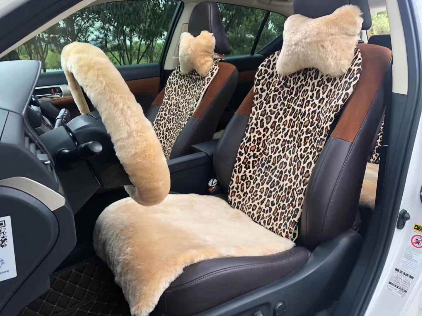 女生冬季动物皮毛一体马皮澳洲羊皮造型通用真材实料豹纹汽车坐垫