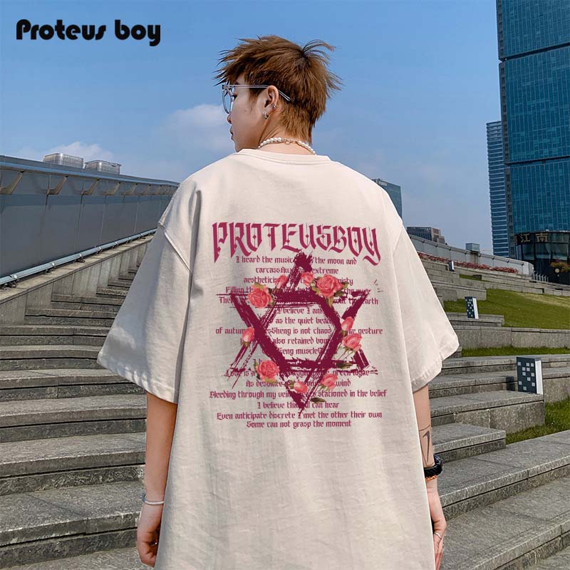 ProteusBoy短袖t恤男夏季2024新款潮男生美式印花纯棉上衣服半袖T