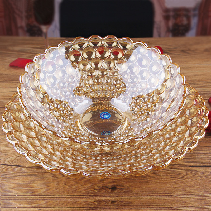 欧式豪华精致琥珀色珠点果盘 时尚居家创意水晶玻璃果斗精美礼物