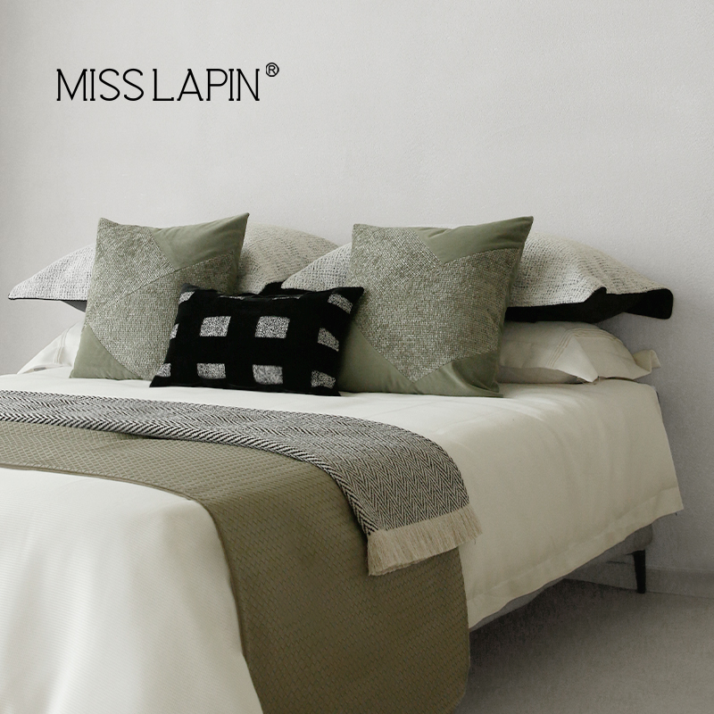 澜品现代简约绿色靠枕系列床品套件高端样板间酒店展示厅床上用品