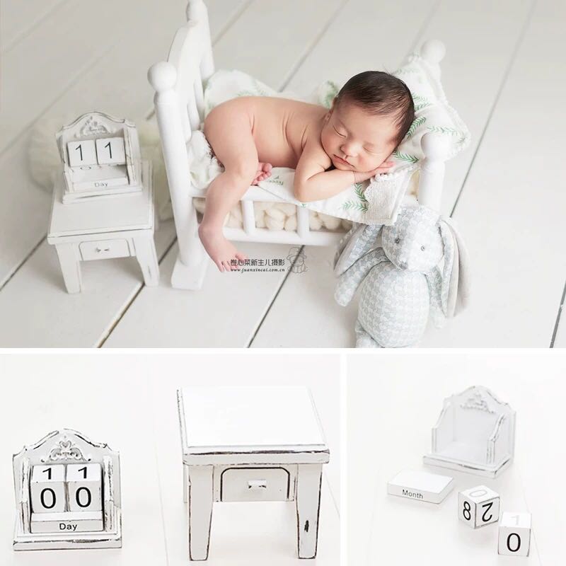 新生儿摄影道具婴儿满月照宝宝拍照摄创意ins木质日历摆件