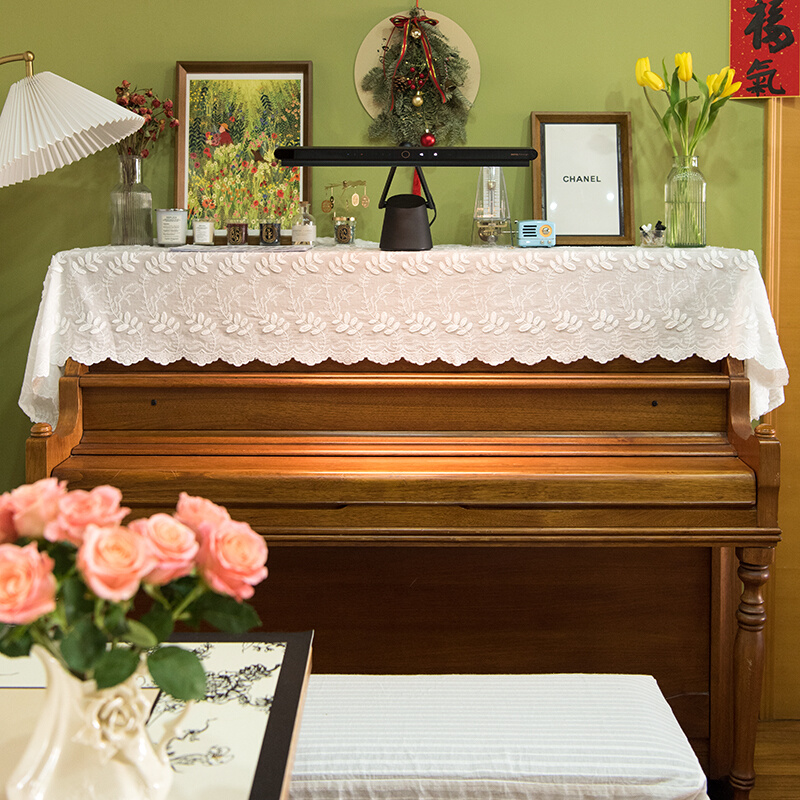 浅枝素意钢琴罩白色蕾丝半罩法式防尘保护全罩电子琴凳罩定制布艺