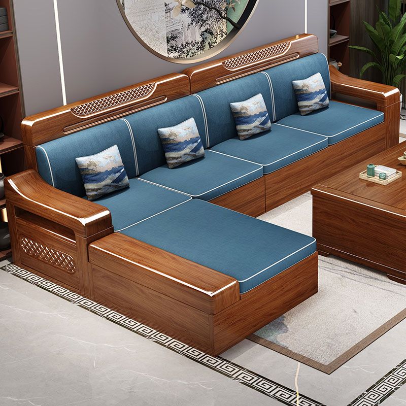 金丝胡桃木现代中式实木沙发组合贵妃可冬夏两用带储物小户型家具