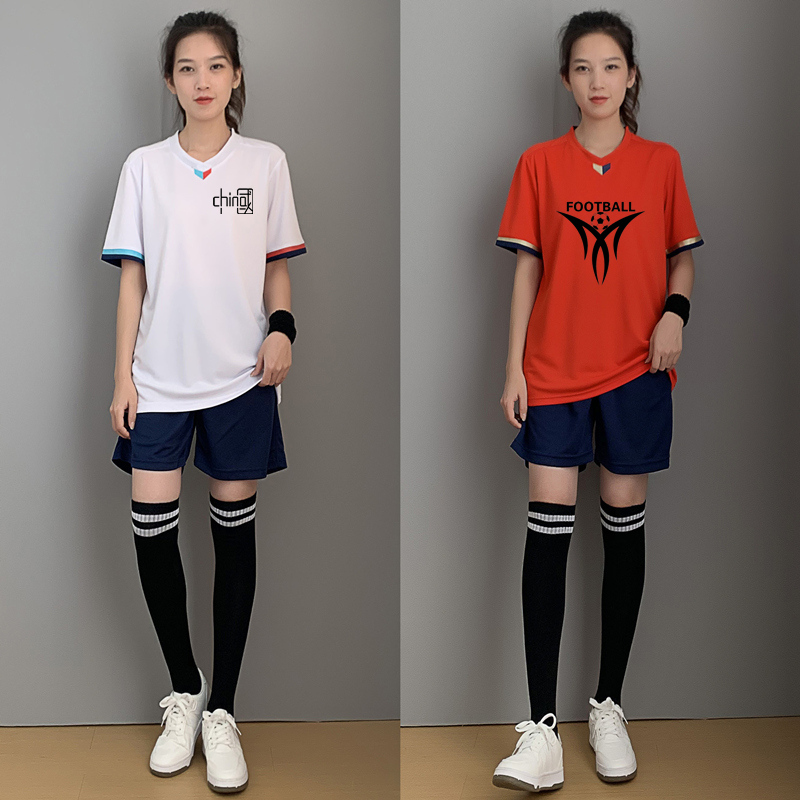 足球服女套装定制足球训练比赛队服女学生班服宽松中国风短袖球衣