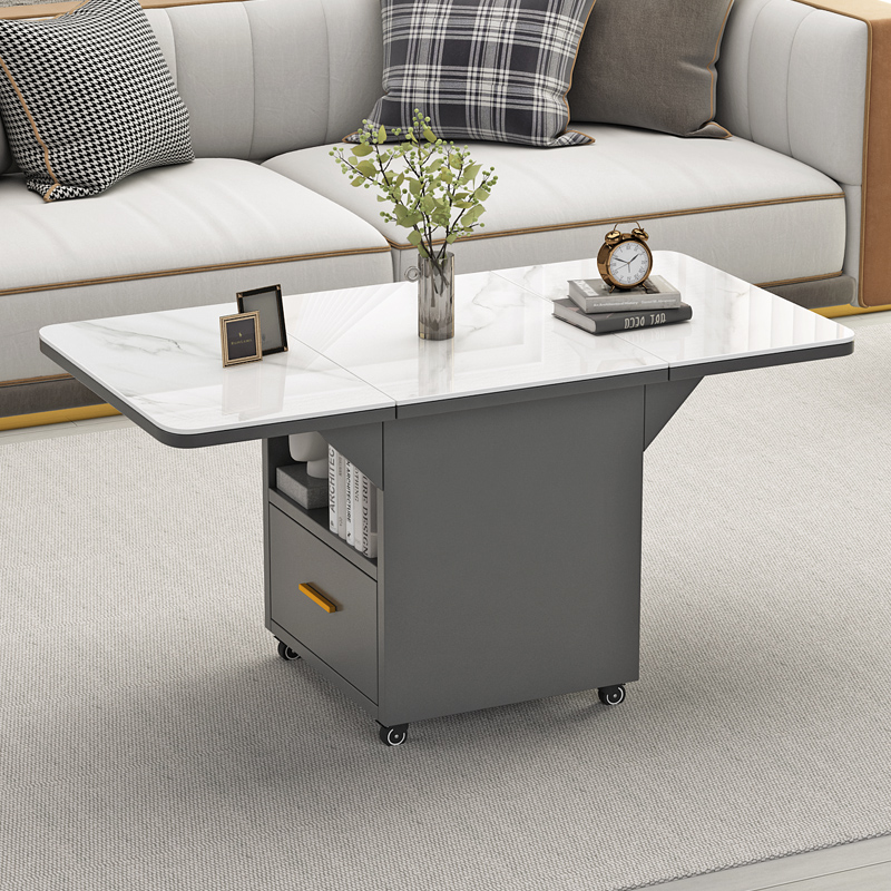 简约岩板可移动折叠茶几小户型适宜家用客厅多功能矮桌子吃饭桌子