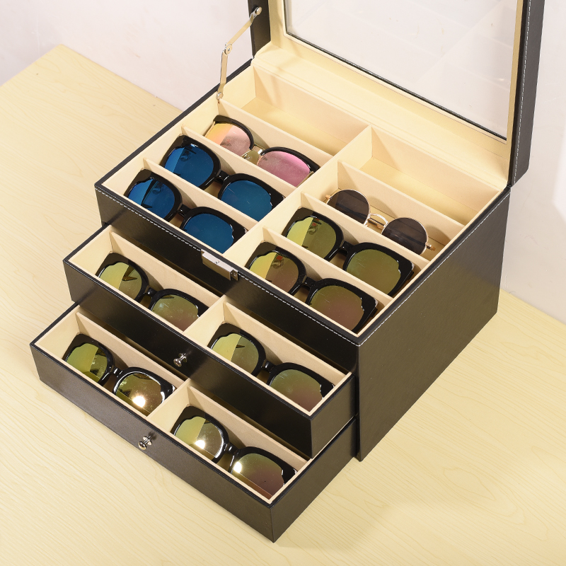 梦冉眼镜收纳盒多格家用透明墨镜收纳整理盒便携首饰抽屉盒大容量