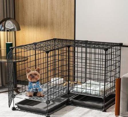 便携式室内木狗笼子带厕所分离大型隔断围栏网兔笼双门宠物笼垫。